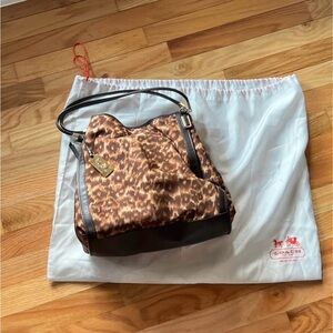Coach Brown Leopard Print Bag with Black Accents